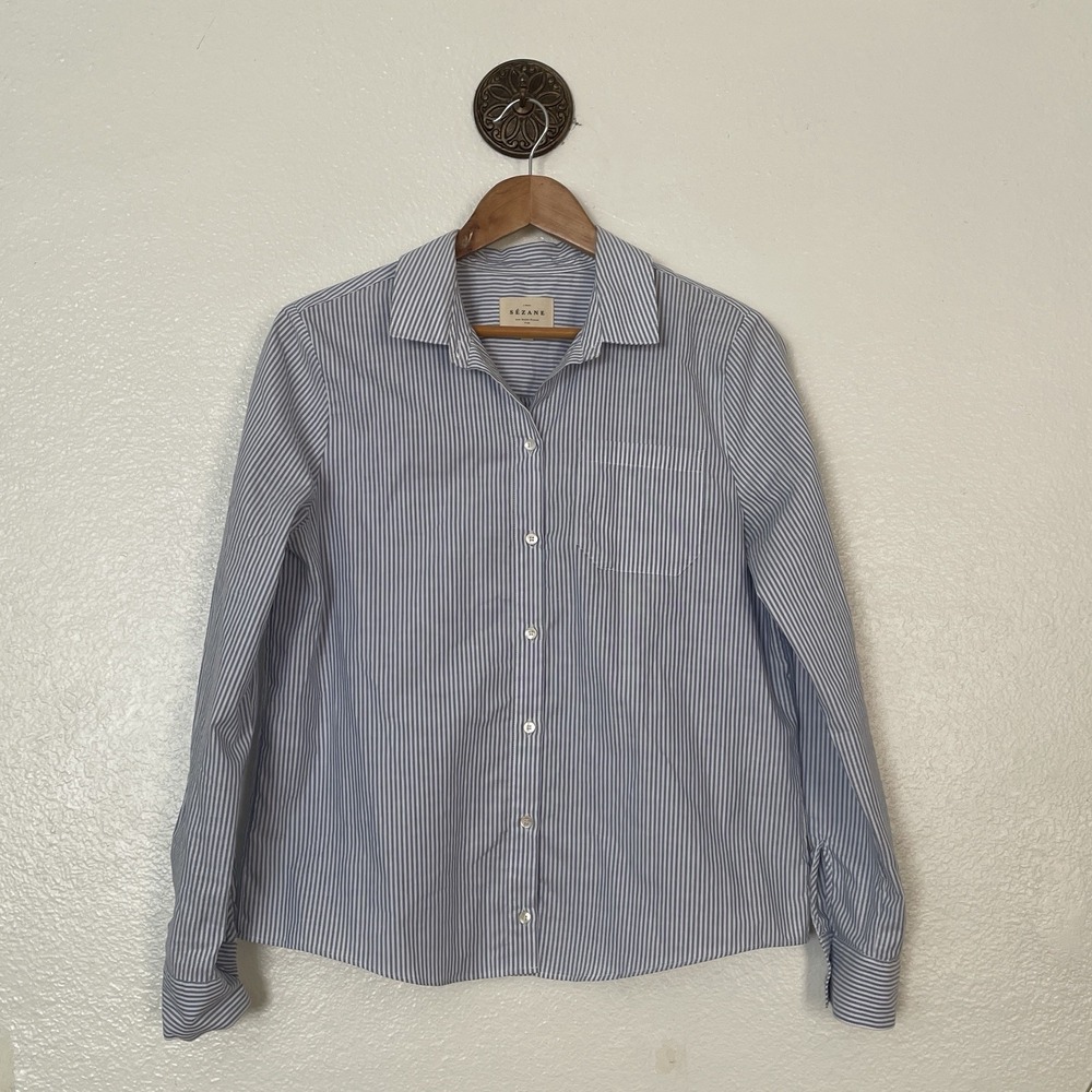 Sezane Womens Tomboy Ecru And Sky Blue Stripes Button Up Shirt Size 38/6
